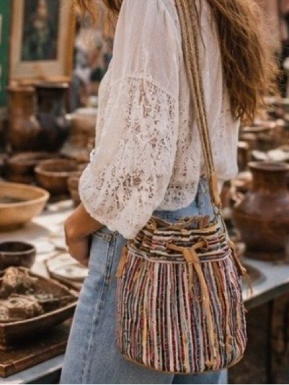 NWOT Anthropologie Claramonte Baby Angelo Drawstring Multi Gold Hobo Bucket Bag - Picture 3 of 16